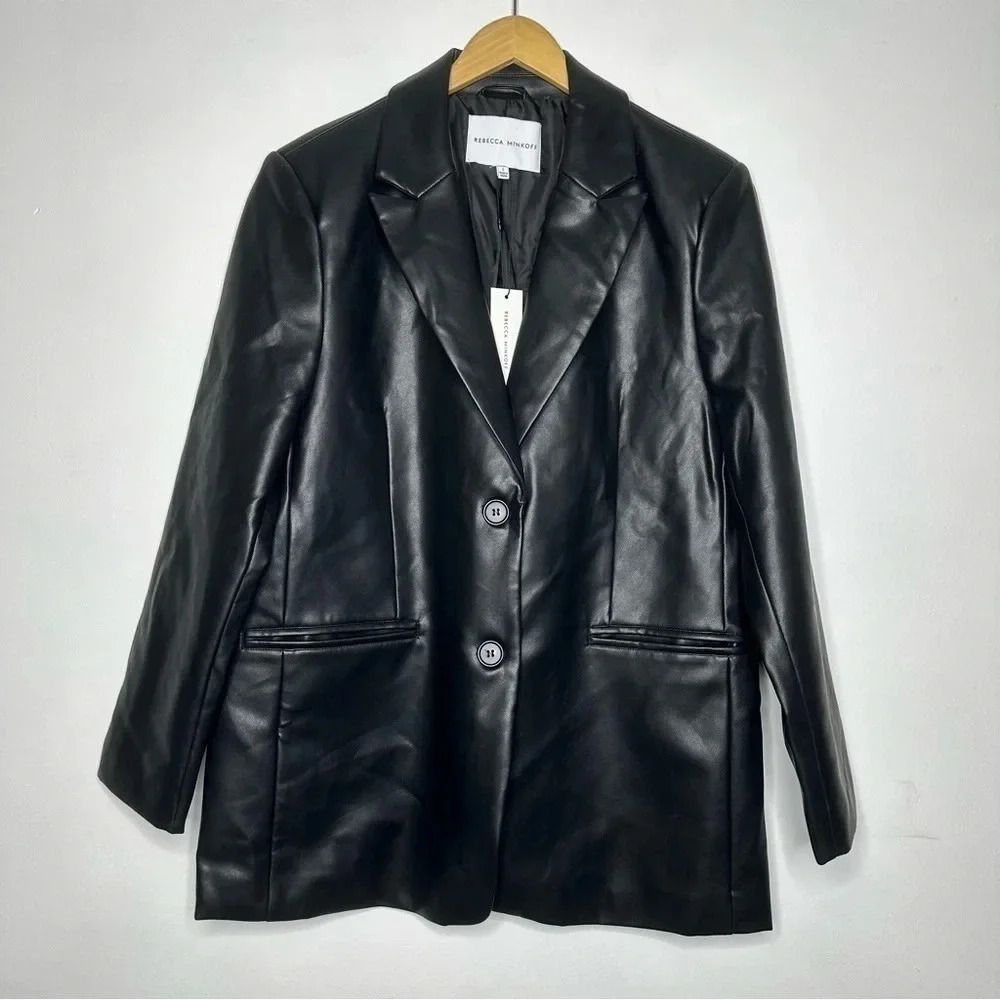Rebecca Minkoff NWT Black Faux Leather Blazer Size Large - Picture 2 of 9
